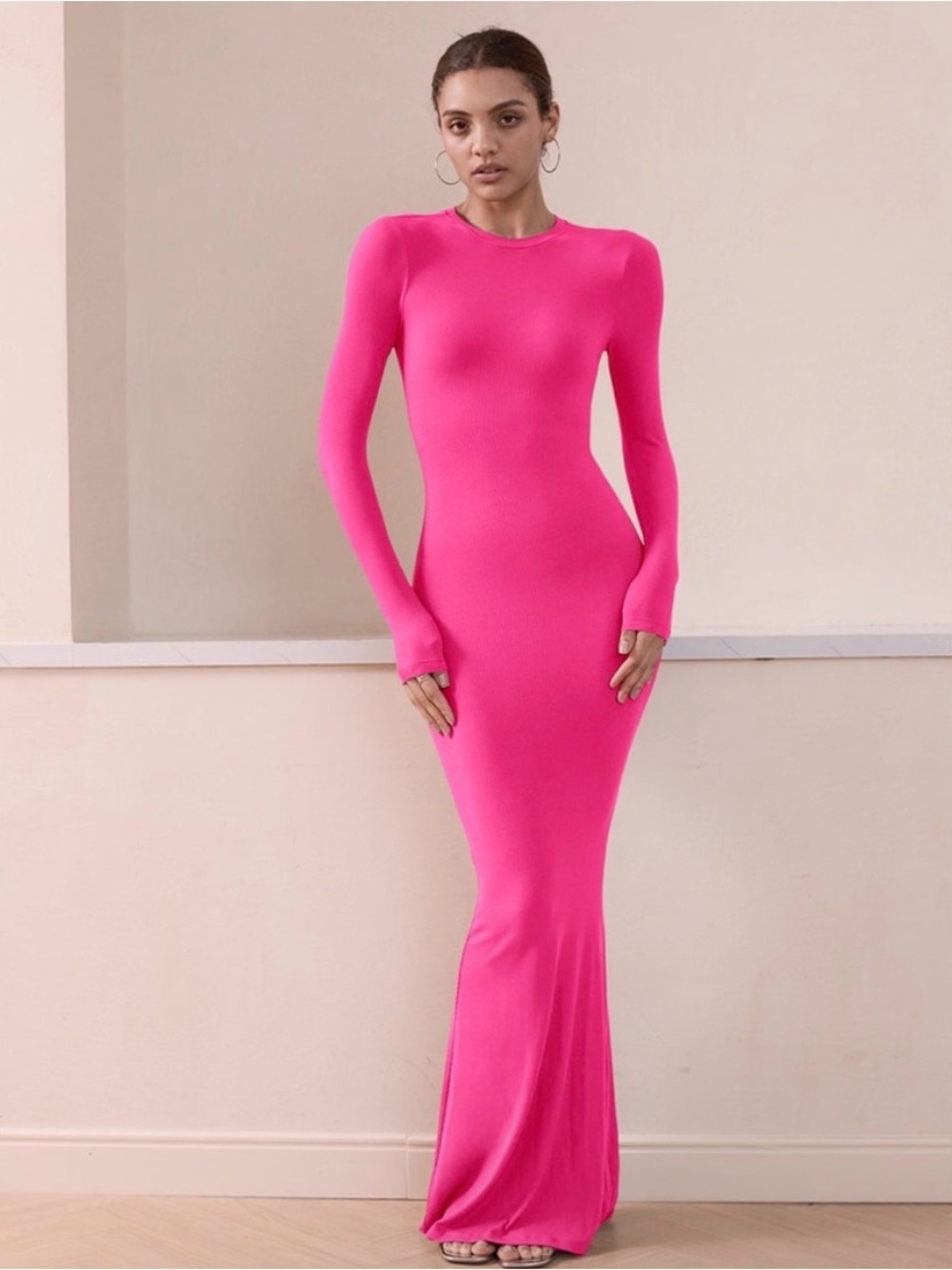 Rachel Pally Fuschia Pink Long Sleeve Bodycon Maxi Dress Sz XS